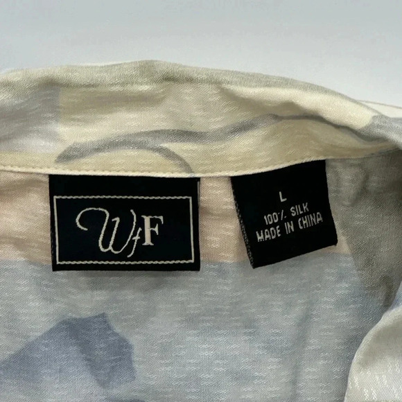 WFF Men's Hawaiian Short Sleeve 100% Silk Shirt Floral Print Blue/Tan Size Large - Picture 3 of 7